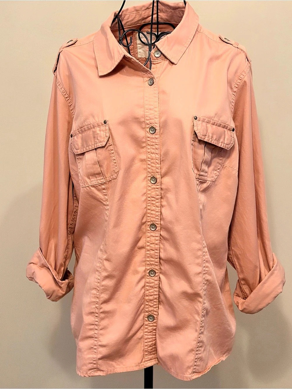 Sonoma Life + Style Women's Pink Western Button-Front Shirt Collared Pockets XL